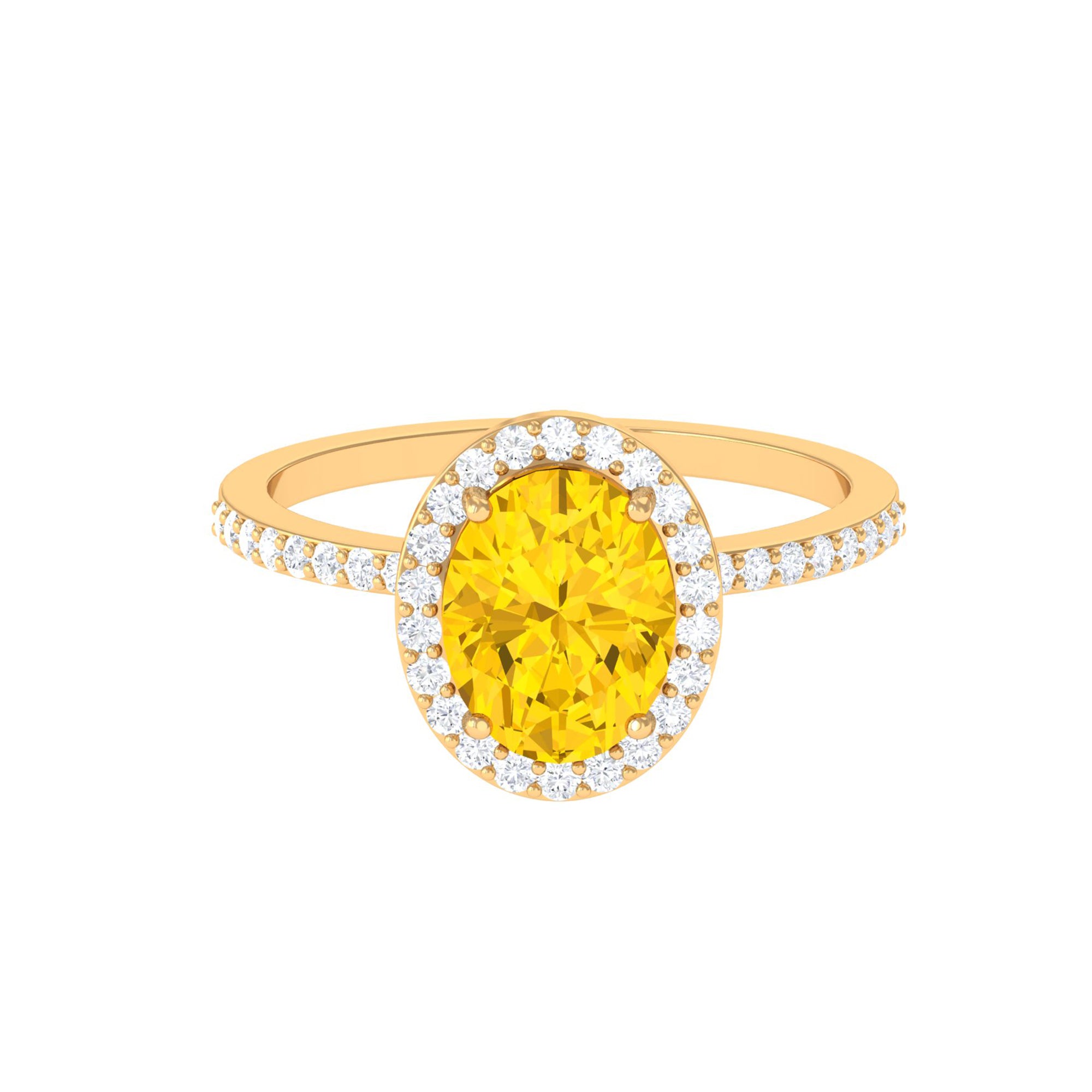 Oval Cut Created Yellow Sapphire and Diamond Classic Halo Ring Lab Created Yellow Sapphire - ( AAAA ) - Quality - Rosec Jewels