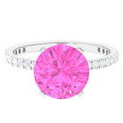 Round Created Pink Sapphire Solitaire Engagement Ring with Diamond Lab Created Pink Sapphire - ( AAAA ) - Quality - Rosec Jewels