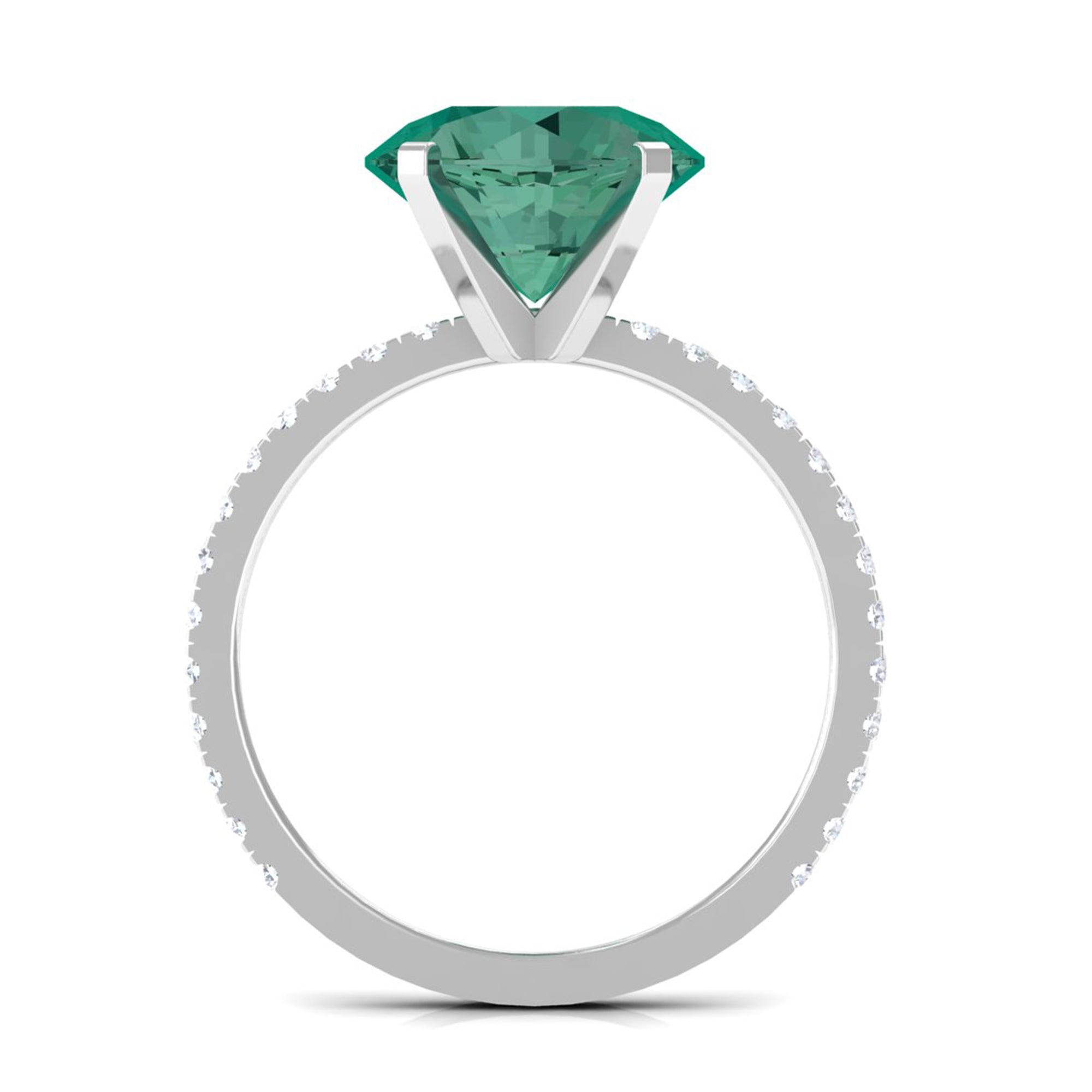 Created Green Sapphire Solitaire Engagement Ring with Diamond Lab Created Green Sapphire - ( AAAA ) - Quality - Rosec Jewels