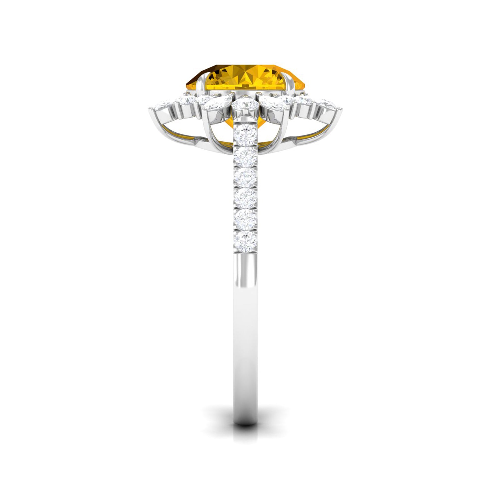 Created Yellow Sapphire Floral Engagement Ring with Moissanite Lab Created Yellow Sapphire - ( AAAA ) - Quality - Rosec Jewels