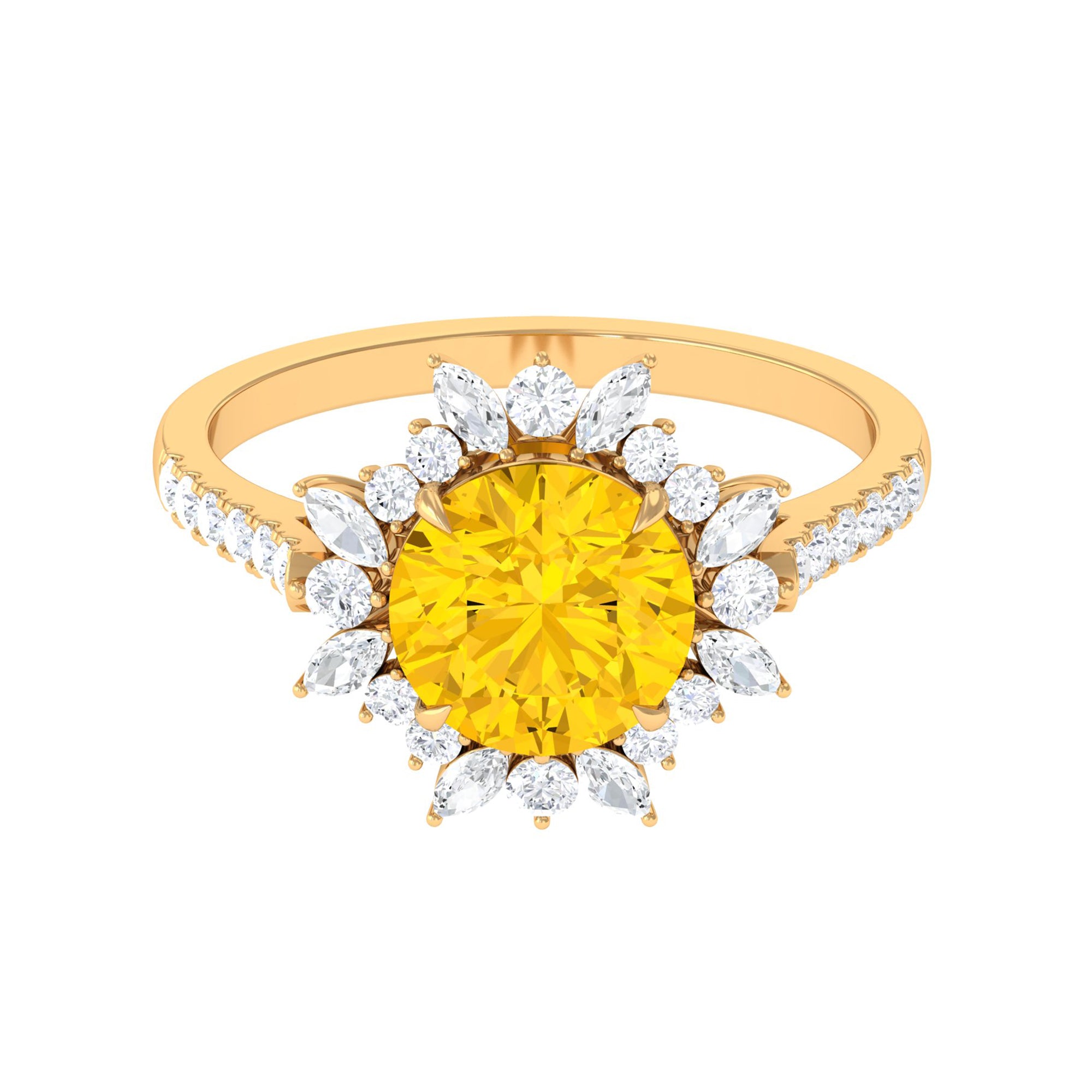 Created Yellow Sapphire Floral Engagement Ring with Moissanite Lab Created Yellow Sapphire - ( AAAA ) - Quality - Rosec Jewels