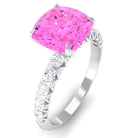 Created Pink Sapphire Engagement Ring with Diamond Lab Created Pink Sapphire - ( AAAA ) - Quality - Rosec Jewels