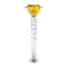 Cushion Cut Created Yellow Sapphire Engagement Ring with Diamond Lab Created Yellow Sapphire - ( AAAA ) - Quality - Rosec Jewels