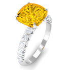 Cushion Cut Created Yellow Sapphire Engagement Ring with Diamond Lab Created Yellow Sapphire - ( AAAA ) - Quality - Rosec Jewels