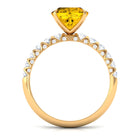 Cushion Cut Created Yellow Sapphire Engagement Ring with Diamond Lab Created Yellow Sapphire - ( AAAA ) - Quality - Rosec Jewels