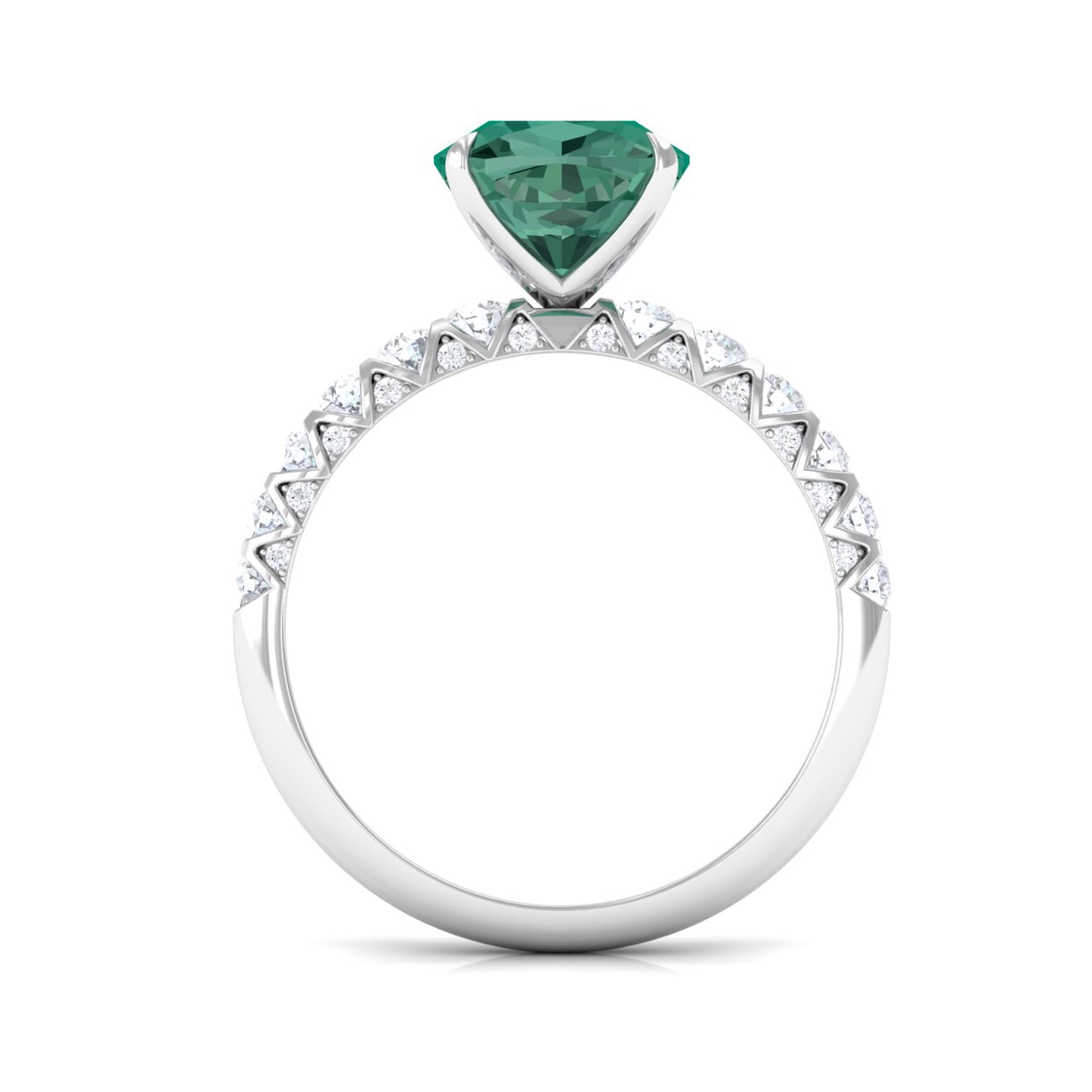 Cushion Cut Created Green Sapphire Engagement Ring with Moissanite Lab Created Green Sapphire - ( AAAA ) - Quality - Rosec Jewels