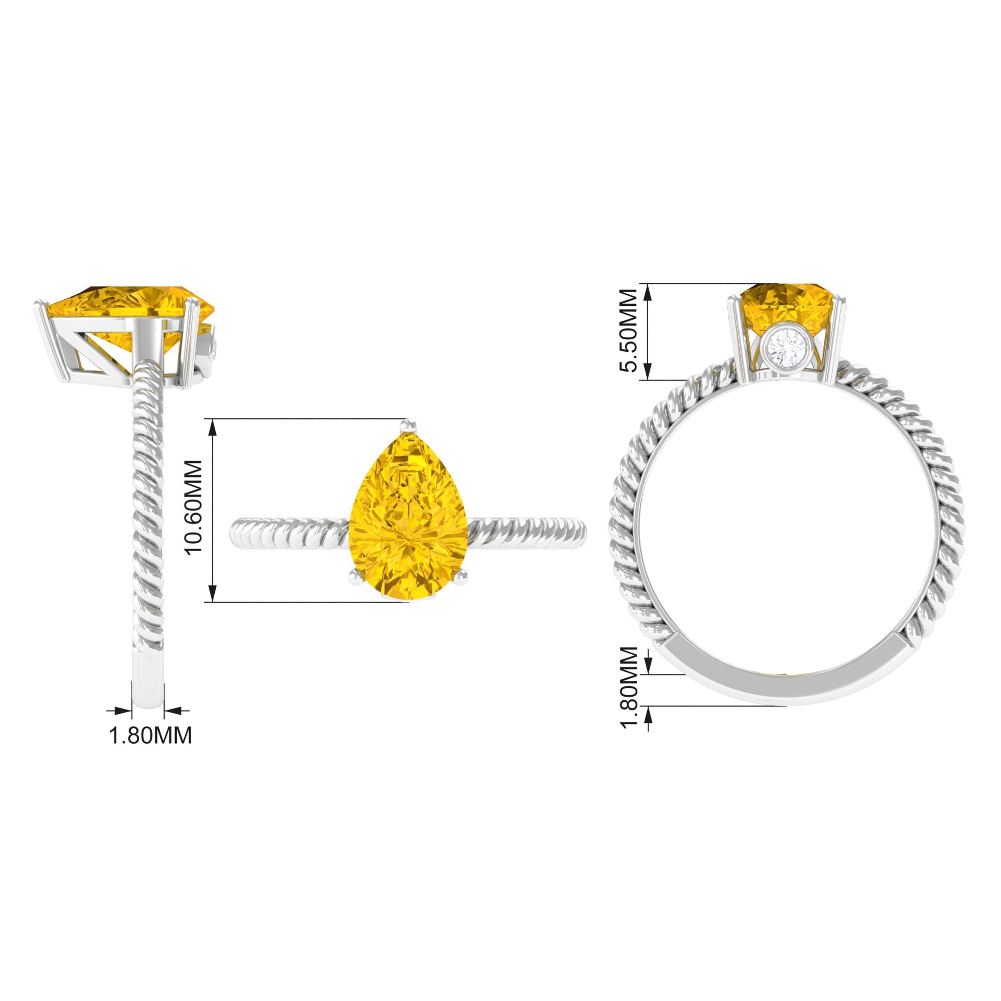 Simple Created Yellow Sapphire Teardrop Engagement Ring Lab Created Yellow Sapphire - ( AAAA ) - Quality - Rosec Jewels