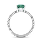 Pear Shape Created Green Sapphire Solitaire Engagement Ring Lab Created Green Sapphire - ( AAAA ) - Quality - Rosec Jewels