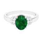 Oval Created Emerald Engagement Ring with Diamond Collar Lab Created Emerald - ( AAAA ) - Quality - Rosec Jewels