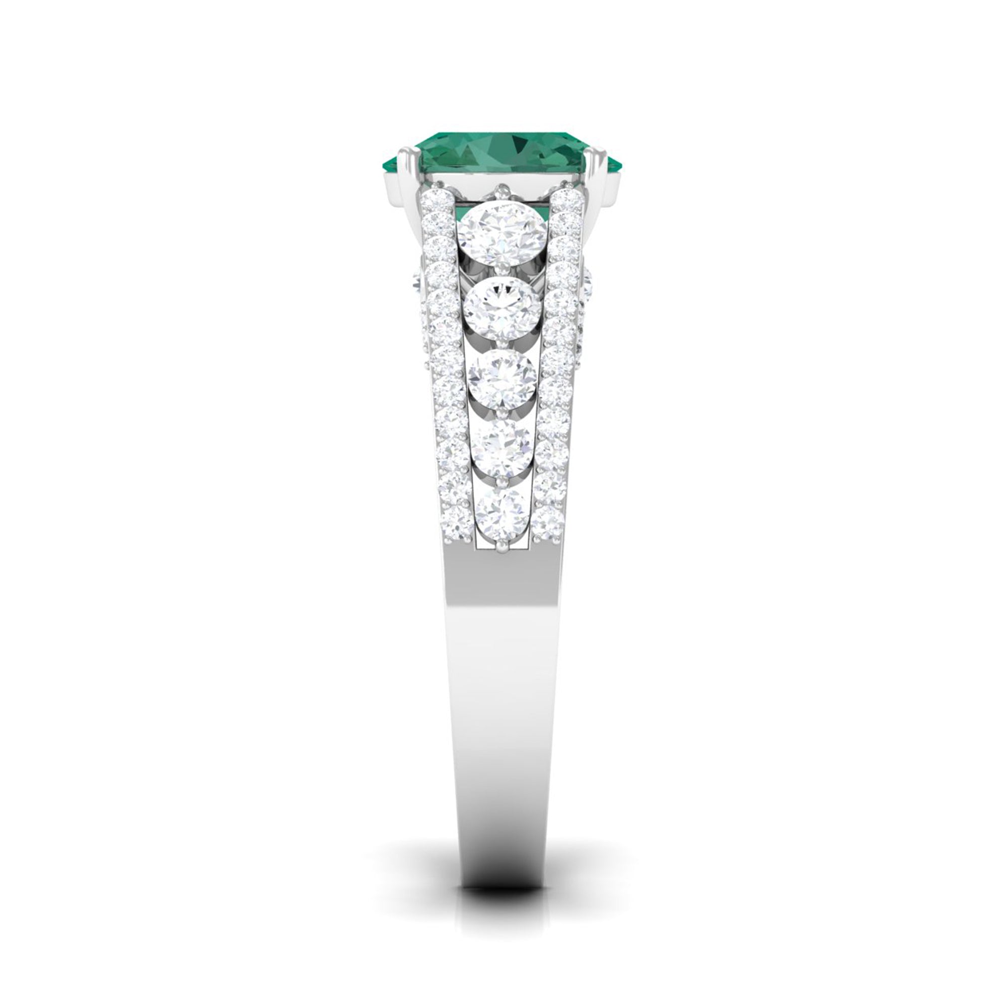 Created Green Sapphire Engagement Ring with Moissanite Lab Created Green Sapphire - ( AAAA ) - Quality - Rosec Jewels