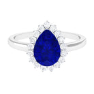 Created Blue Sapphire and Diamond Halo Teardrop Ring Lab Created Blue Sapphire - ( AAAA ) - Quality - Rosec Jewels