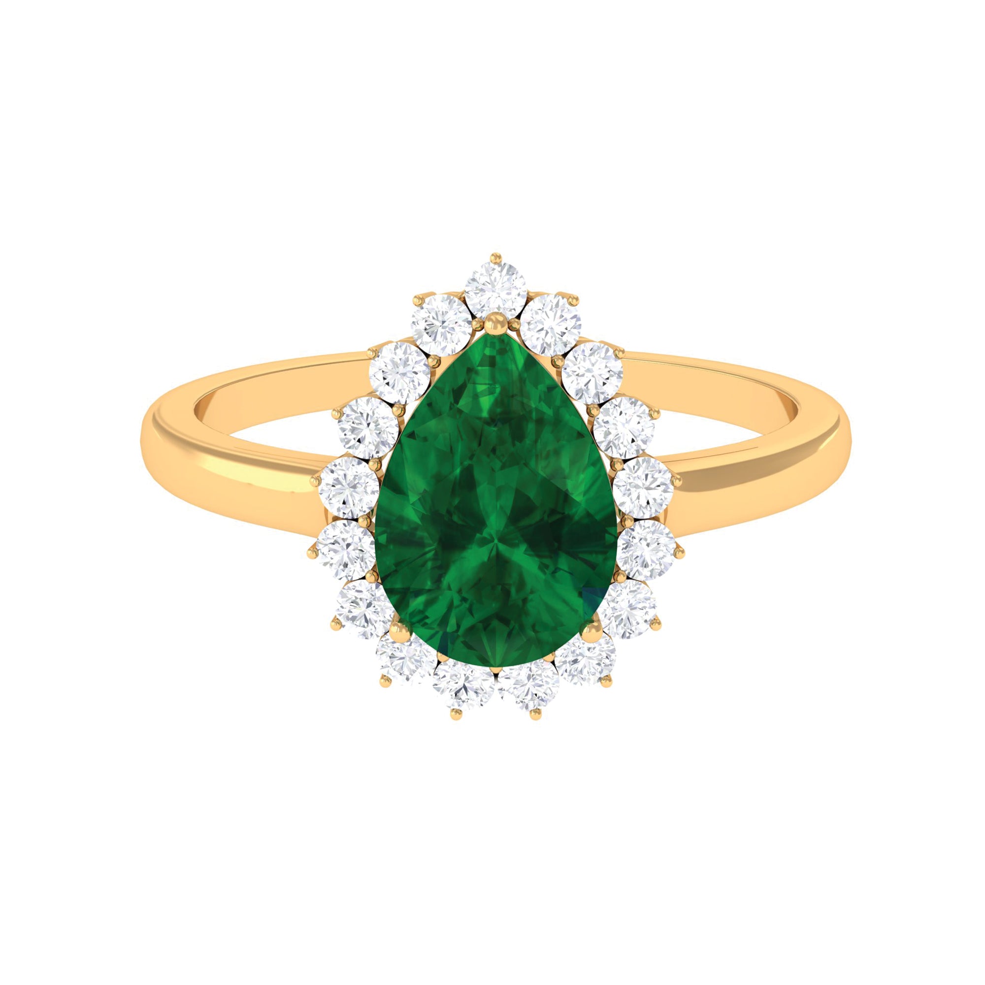 Pear Created Emerald and Diamond Halo Engagement Ring Lab Created Emerald - ( AAAA ) - Quality - Rosec Jewels