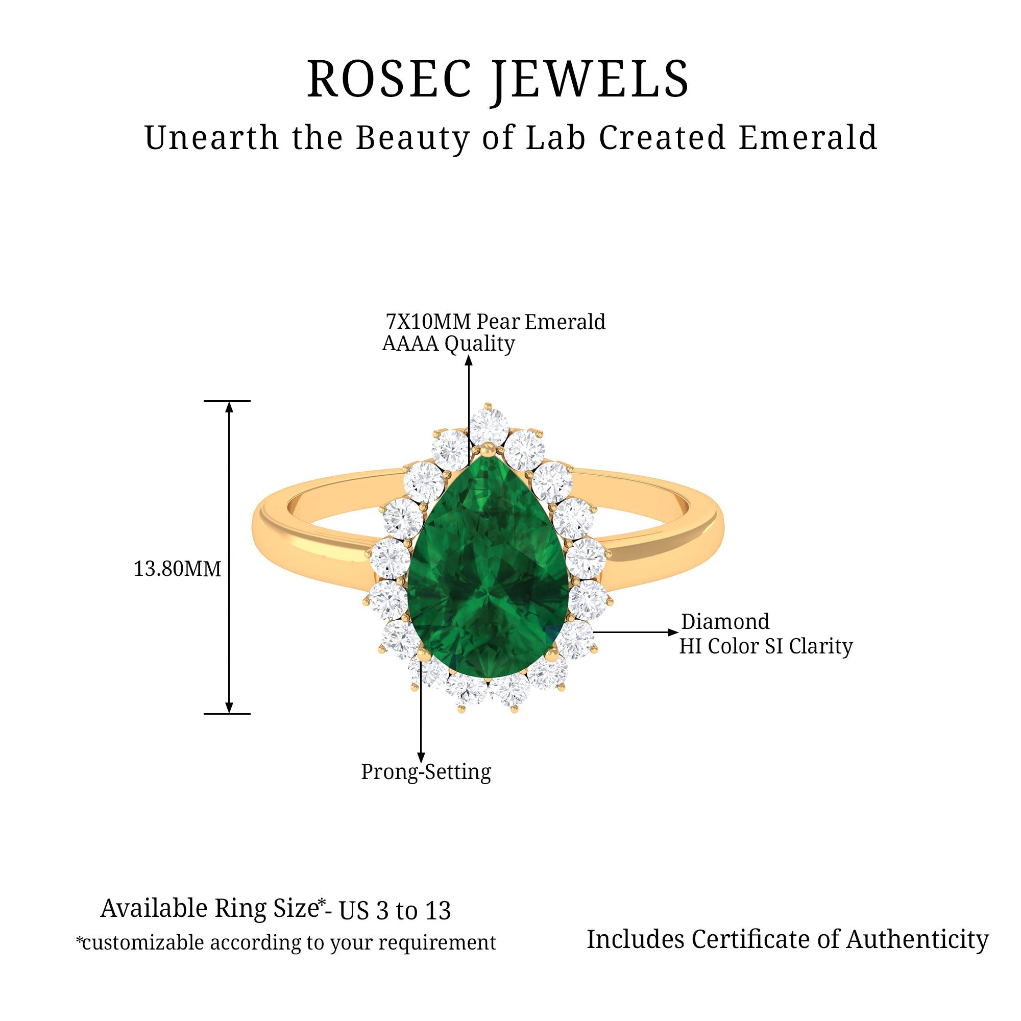 Pear Created Emerald and Diamond Halo Engagement Ring Lab Created Emerald - ( AAAA ) - Quality - Rosec Jewels