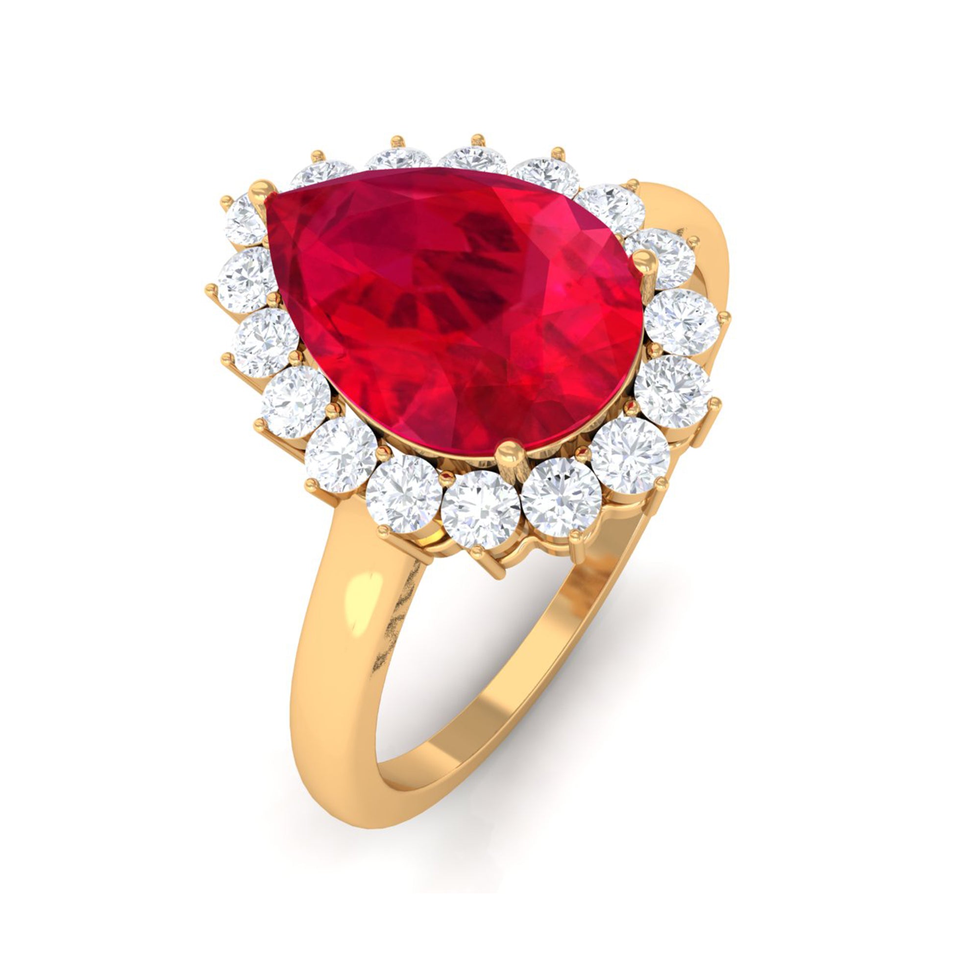 Lab Created Ruby Teardrop Engagement Ring with Diamond Halo Lab Created Ruby - ( AAAA ) - Quality - Rosec Jewels