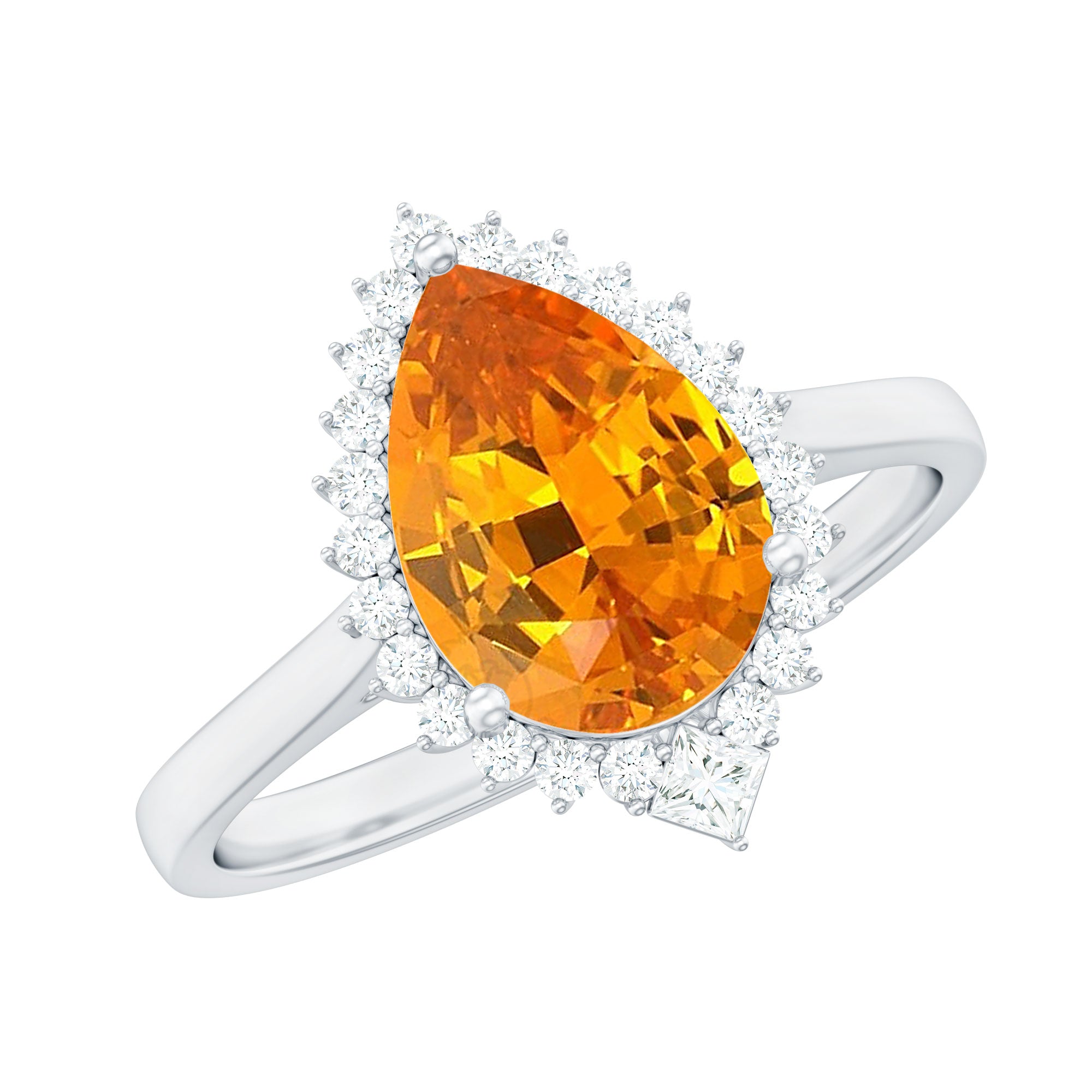 Cocktail Halo Ring with Created Orange Sapphire and Diamond Lab Created Orange Sapphire - ( AAAA ) - Quality - Rosec Jewels