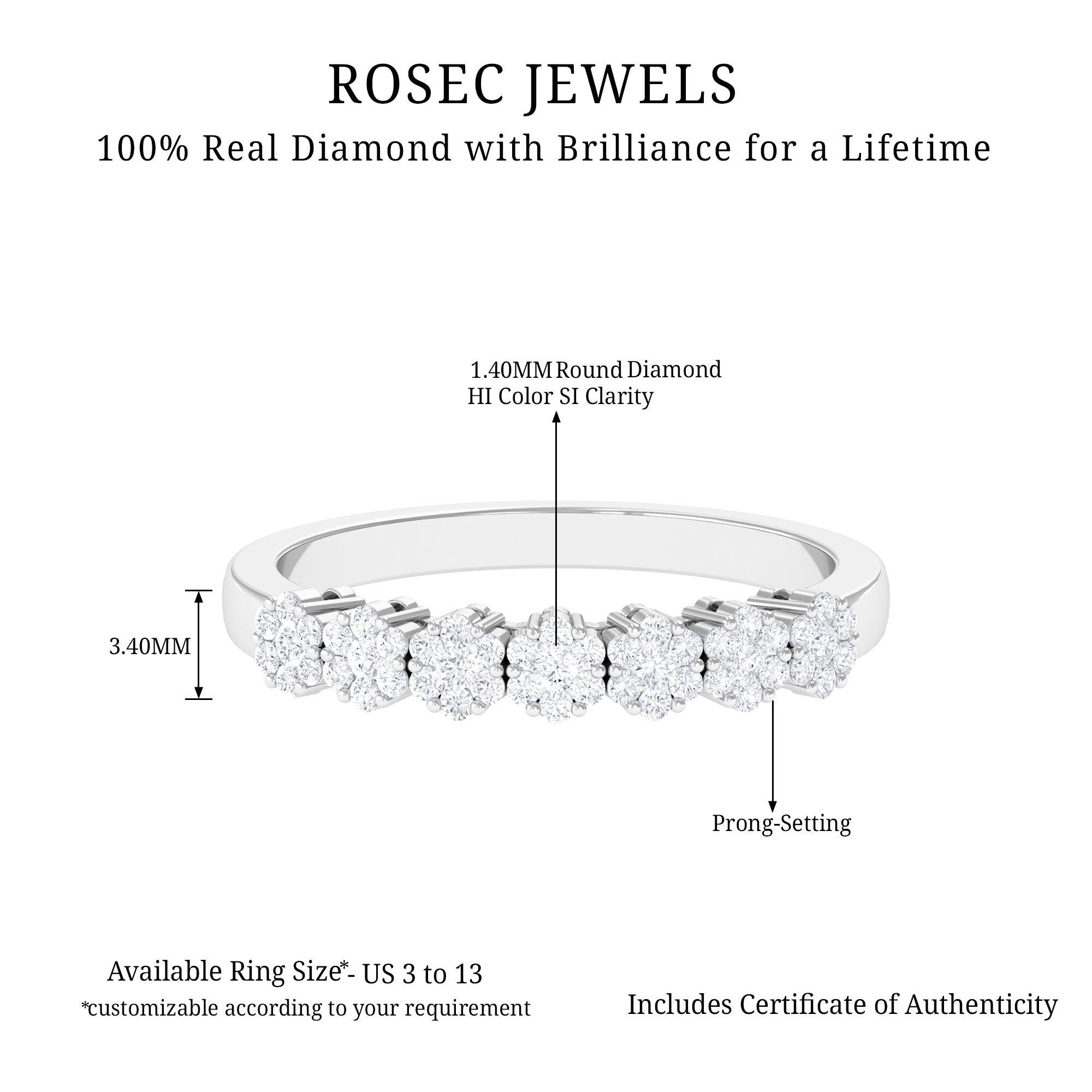 1/2 CT Minimal Diamond Cluster Anniversary Ring Diamond - ( HI-SI ) - Color and Clarity - Rosec Jewels