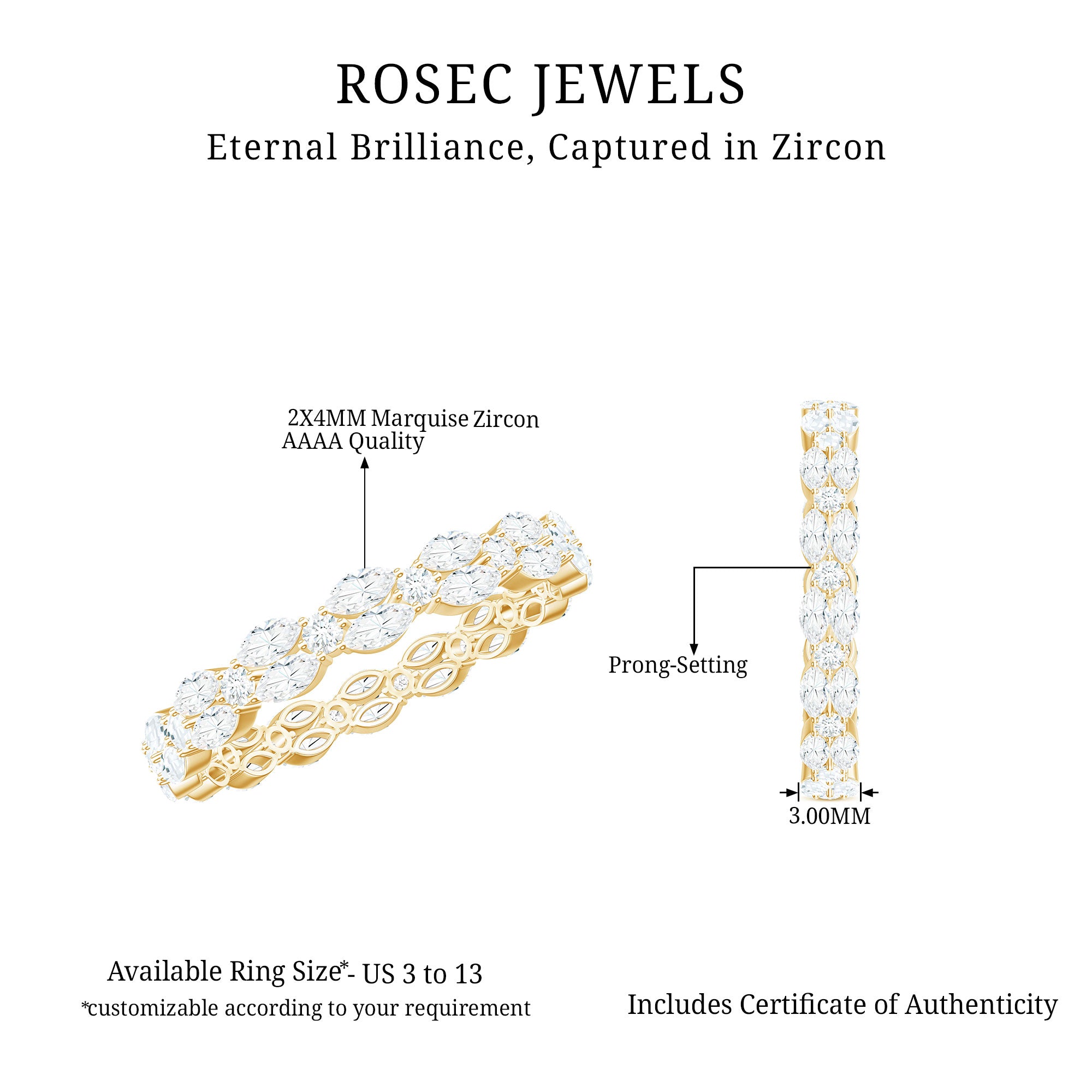 1.25 CT Marquise and Round Cut Zircon Full Eternity Ring Zircon - ( AAAA ) - Quality - Rosec Jewels