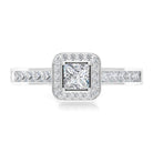 1.25 Ct Halo Solitaire Ring with Princess Cut Diamond Side Stone Diamond - ( HI-SI ) - Color and Clarity - Rosec Jewels