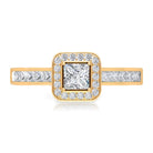 1.25 Ct Halo Solitaire Ring with Princess Cut Diamond Side Stone Diamond - ( HI-SI ) - Color and Clarity - Rosec Jewels