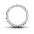 Lab Grown Emerald And Blue Sapphire Wide Wedding Band With Moissanite Lab Created Blue Sapphire - ( AAAA ) - Quality - Rosec Jewels