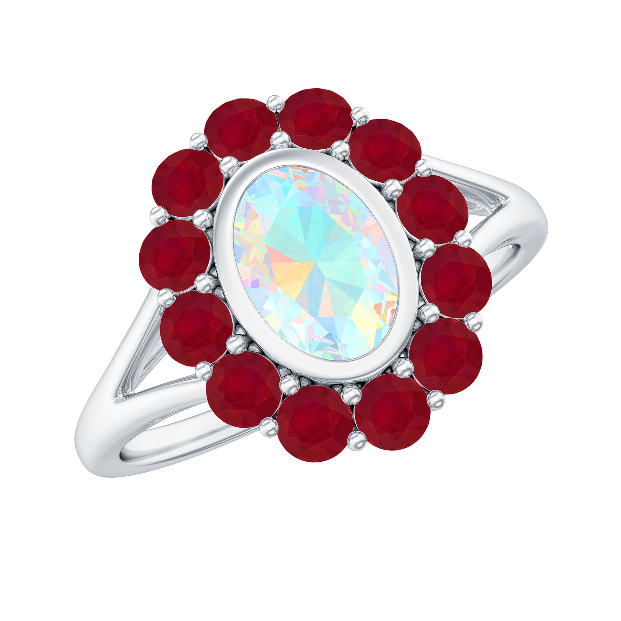 Rosec Jewels-2 CT Oval Cut Ethiopian Opal Cocktail Engagement Ring with Ruby Halo