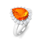 Pear Cut Created Orange Sapphire and Diamond Halo Engagement Ring Lab Created Orange Sapphire - ( AAAA ) - Quality - Rosec Jewels