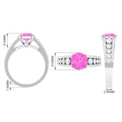 Created Pink Sapphire Engagement Ring with Moissanite Side Stones Lab Created Pink Sapphire - ( AAAA ) - Quality - Rosec Jewels