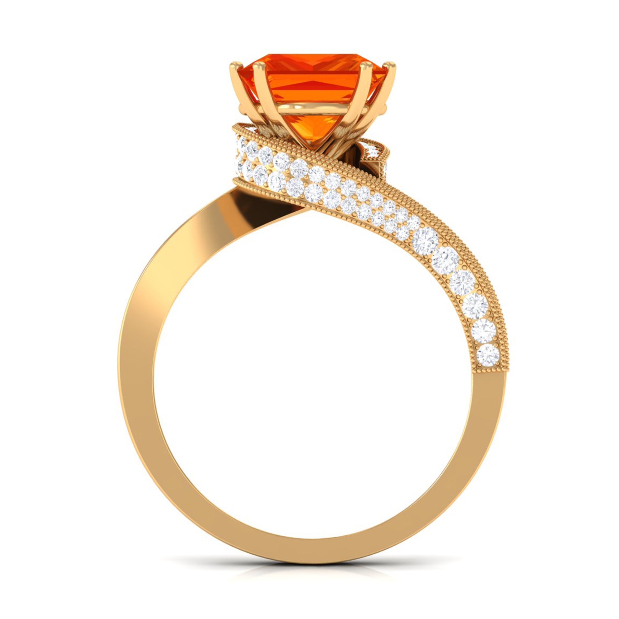 Princess Cut Lab Grown Orange Sapphire Bypass Engagement Ring Lab Created Orange Sapphire - ( AAAA ) - Quality - Rosec Jewels