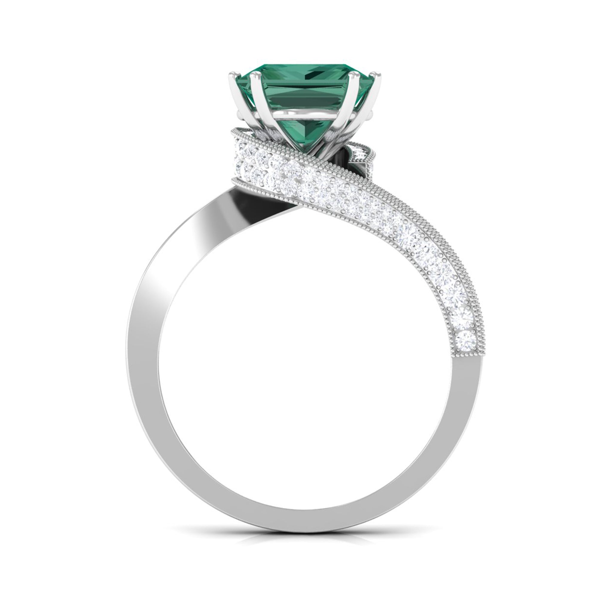 Created Green Sapphire Bypass Engagement Ring with Moissanite Lab Created Green Sapphire - ( AAAA ) - Quality - Rosec Jewels