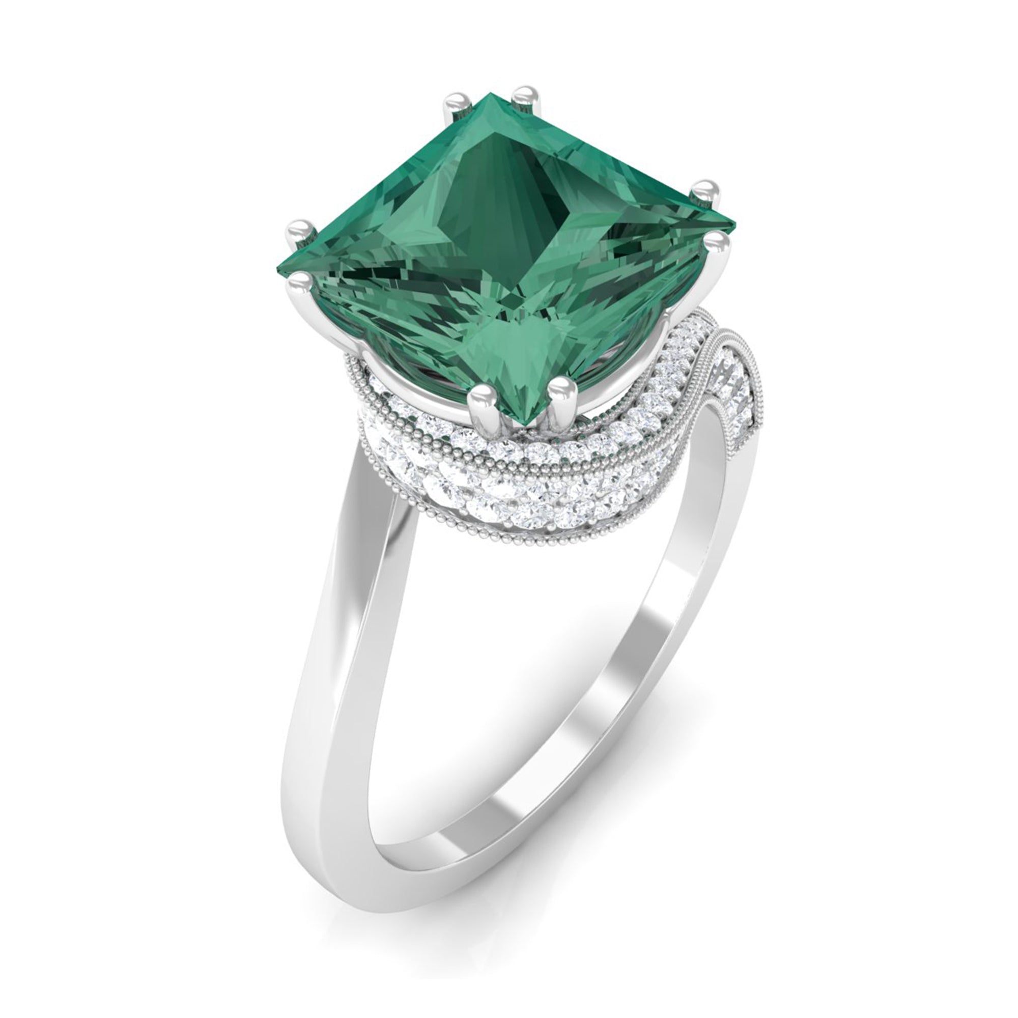 Created Green Sapphire Bypass Engagement Ring with Moissanite Lab Created Green Sapphire - ( AAAA ) - Quality - Rosec Jewels