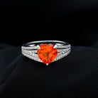 Created Orange Sapphire Heart Engagement Ring with Diamond Lab Created Orange Sapphire - ( AAAA ) - Quality - Rosec Jewels