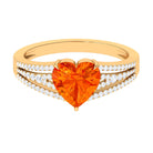 Created Orange Sapphire Heart Engagement Ring with Diamond Lab Created Orange Sapphire - ( AAAA ) - Quality - Rosec Jewels