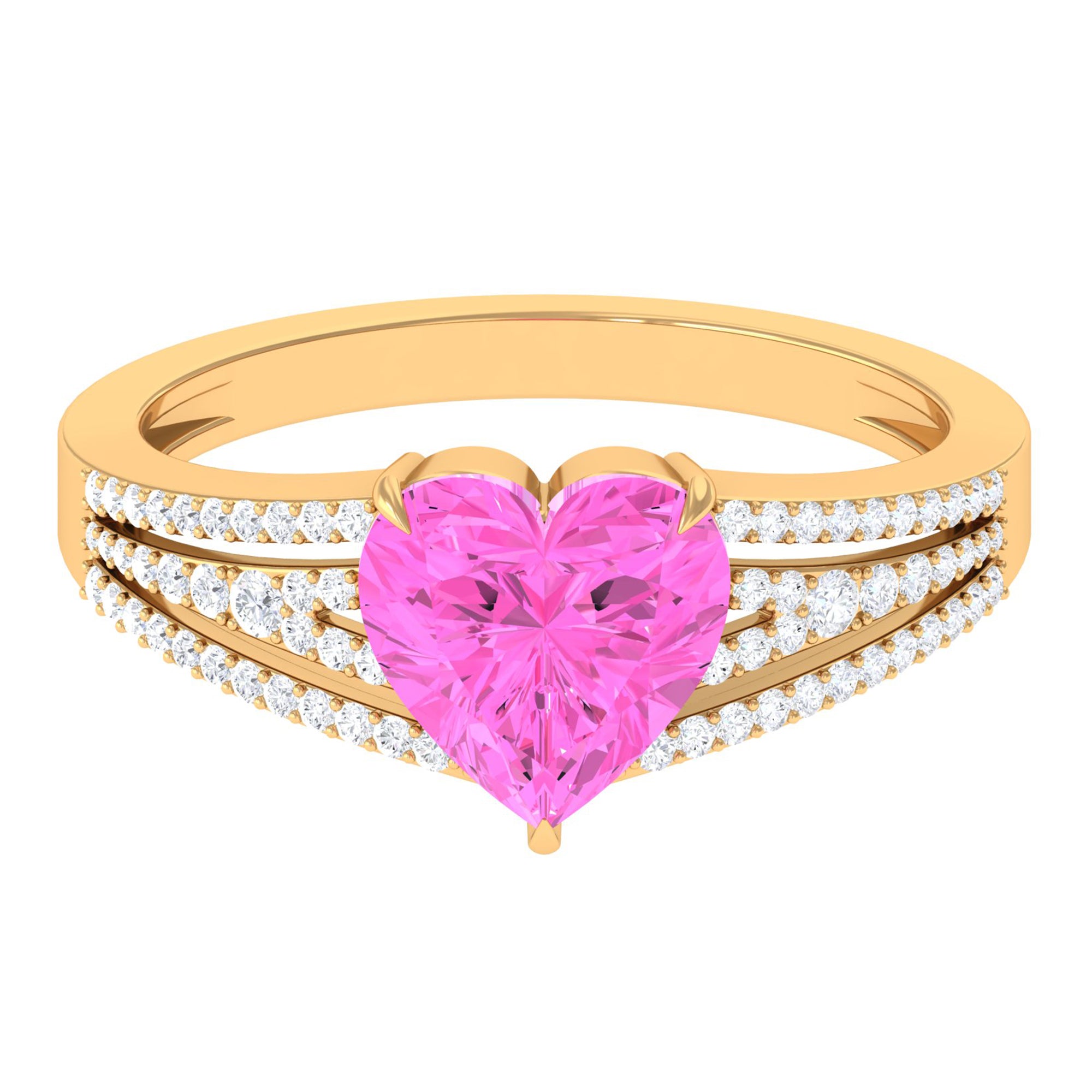 Created Pink Sapphire Heart Engagement Ring with Diamond Lab Created Pink Sapphire - ( AAAA ) - Quality - Rosec Jewels