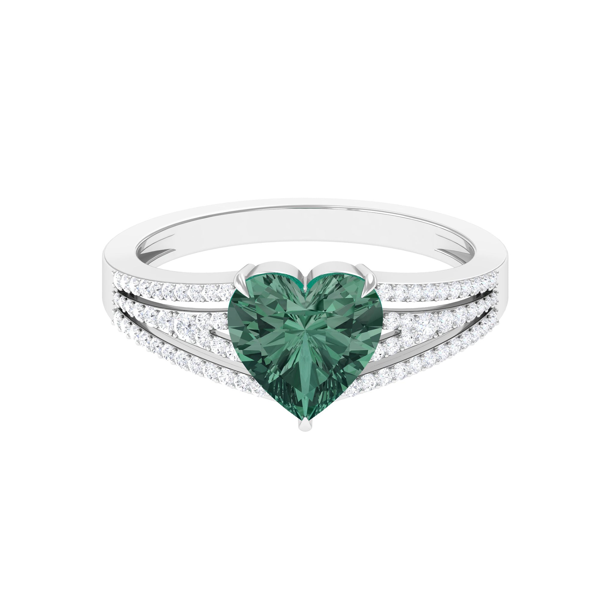 Heart Shape Created Green Sapphire and Diamond Engagement Ring Lab Created Green Sapphire - ( AAAA ) - Quality - Rosec Jewels