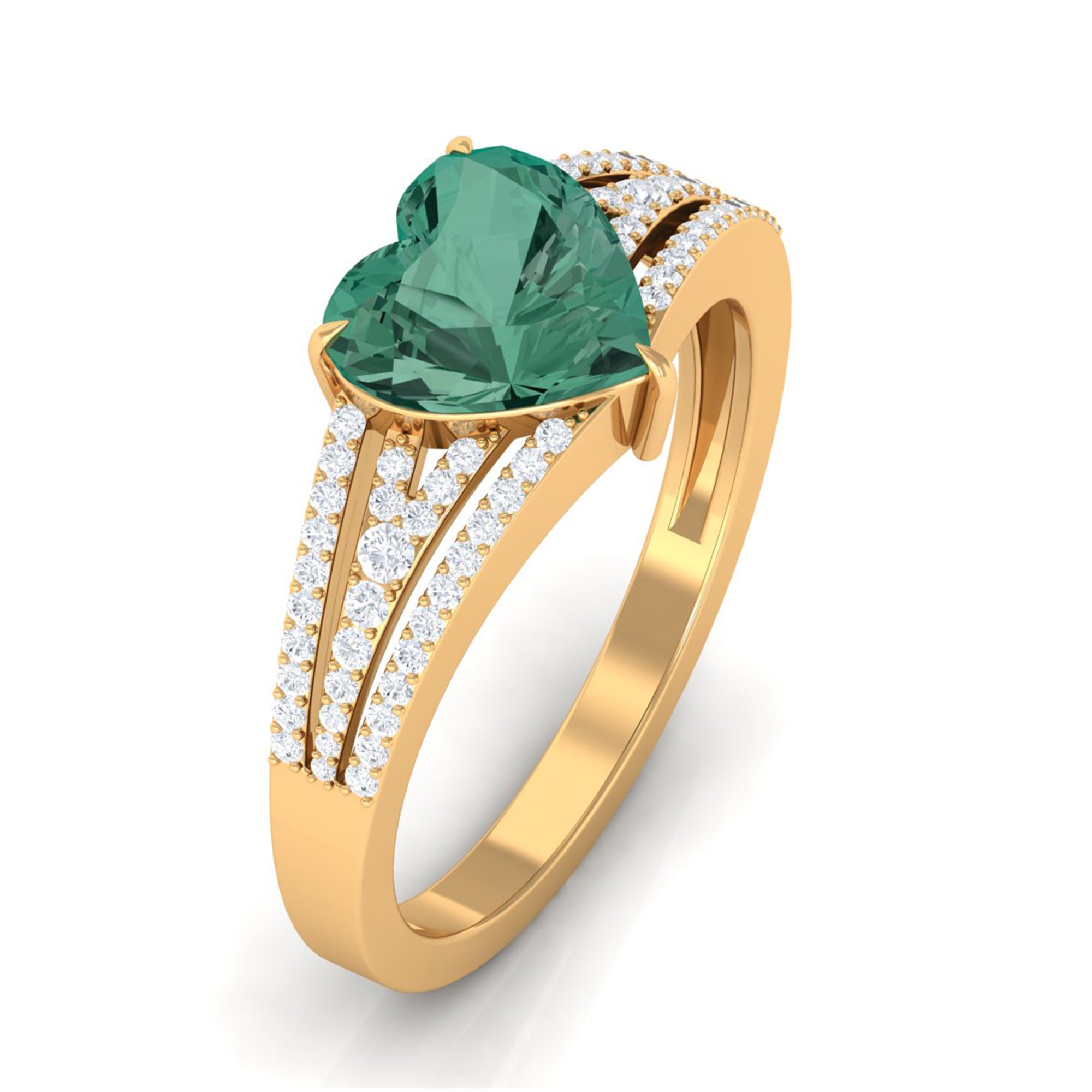 Heart Shape Created Green Sapphire and Diamond Engagement Ring Lab Created Green Sapphire - ( AAAA ) - Quality - Rosec Jewels