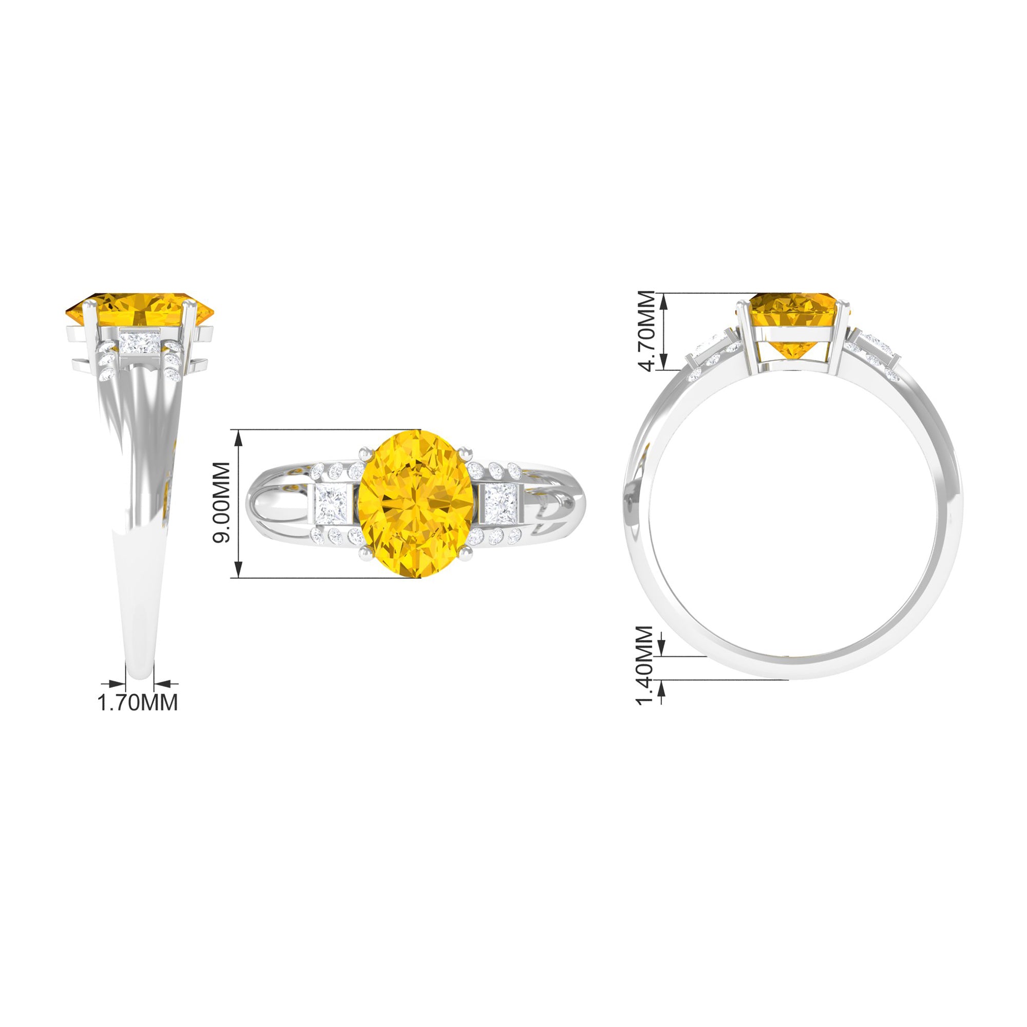 Oval Created Yellow Sapphire Solitaire Engagement Ring with Diamond Lab Created Yellow Sapphire - ( AAAA ) - Quality - Rosec Jewels