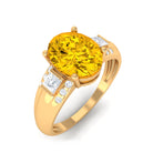 Oval Created Yellow Sapphire Solitaire Engagement Ring with Diamond Lab Created Yellow Sapphire - ( AAAA ) - Quality - Rosec Jewels