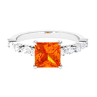 Princess Cut Lab Grown Orange Sapphire Engagement Ring with Moissanite Lab Created Orange Sapphire - ( AAAA ) - Quality - Rosec Jewels