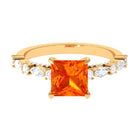 Princess Cut Lab Grown Orange Sapphire Engagement Ring with Moissanite Lab Created Orange Sapphire - ( AAAA ) - Quality - Rosec Jewels