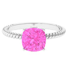 Created Pink Sapphire Solitaire Engagement Ring Lab Created Pink Sapphire - ( AAAA ) - Quality - Rosec Jewels