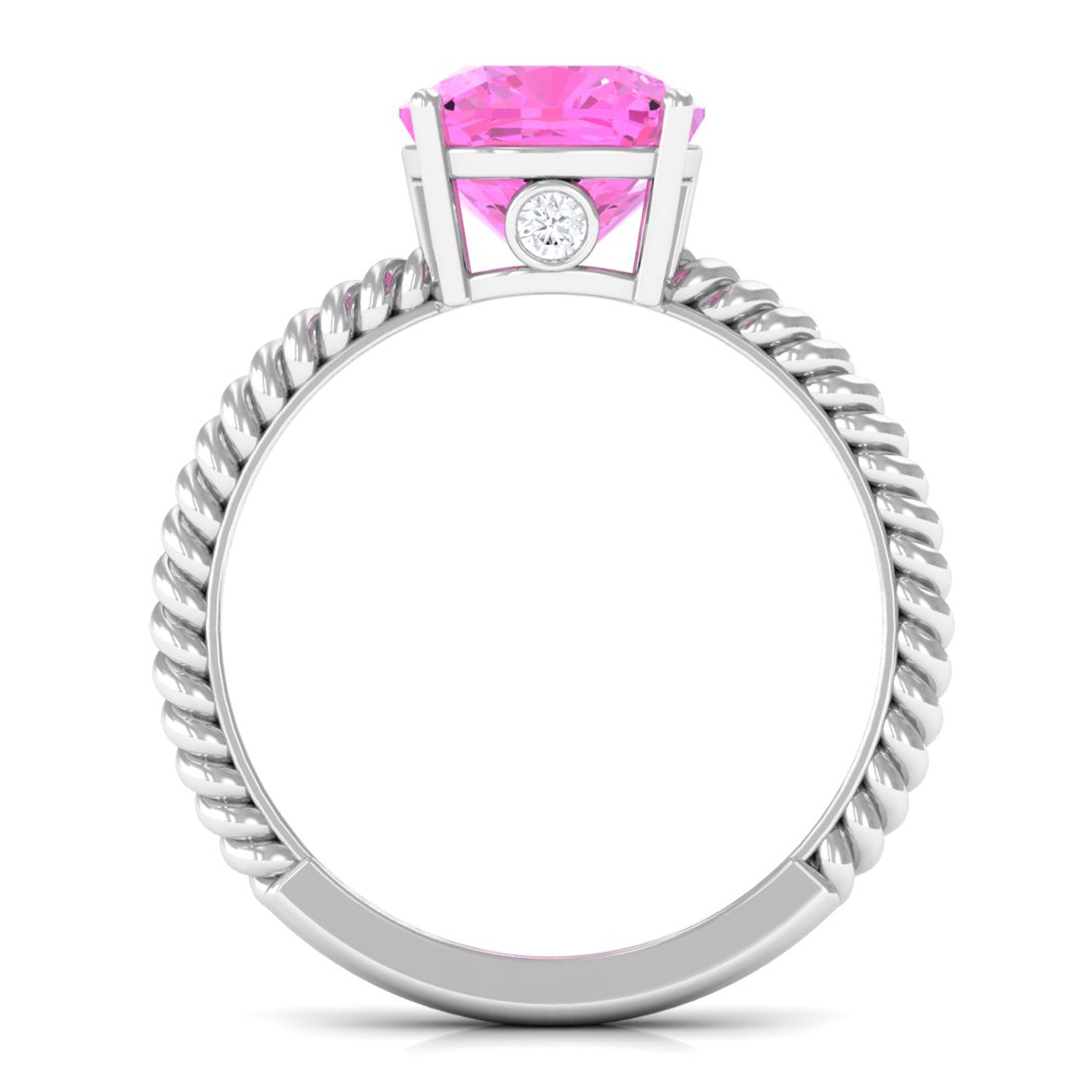 Created Pink Sapphire Solitaire Engagement Ring Lab Created Pink Sapphire - ( AAAA ) - Quality - Rosec Jewels