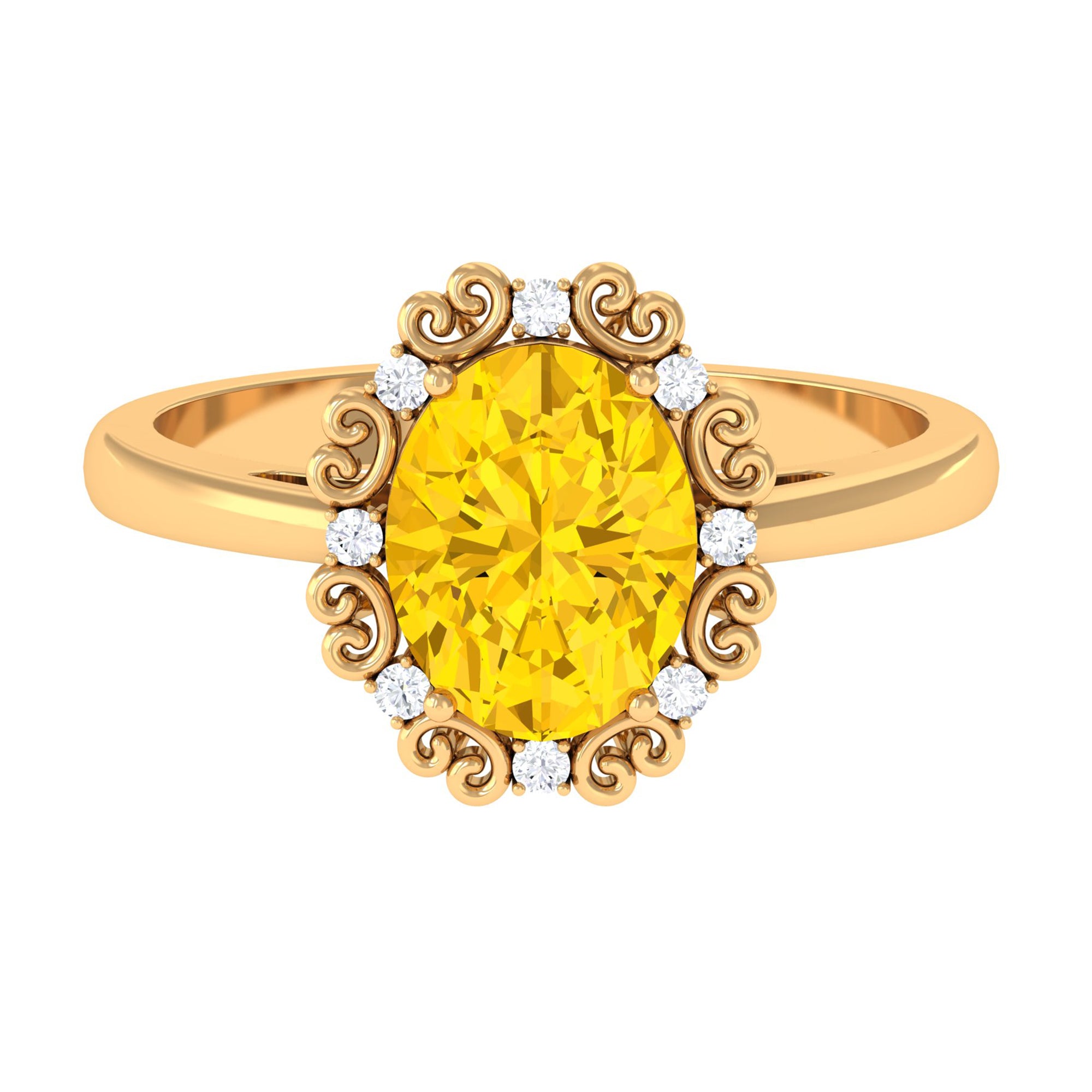 Vintage Inspired Lab Grown Yellow Sapphire Oval Engagement Ring Lab Created Yellow Sapphire - ( AAAA ) - Quality - Rosec Jewels