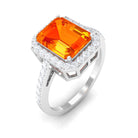 Lab Grown Orange Sapphire Emerald Cut Engagement Ring with Diamond Lab Created Orange Sapphire - ( AAAA ) - Quality - Rosec Jewels