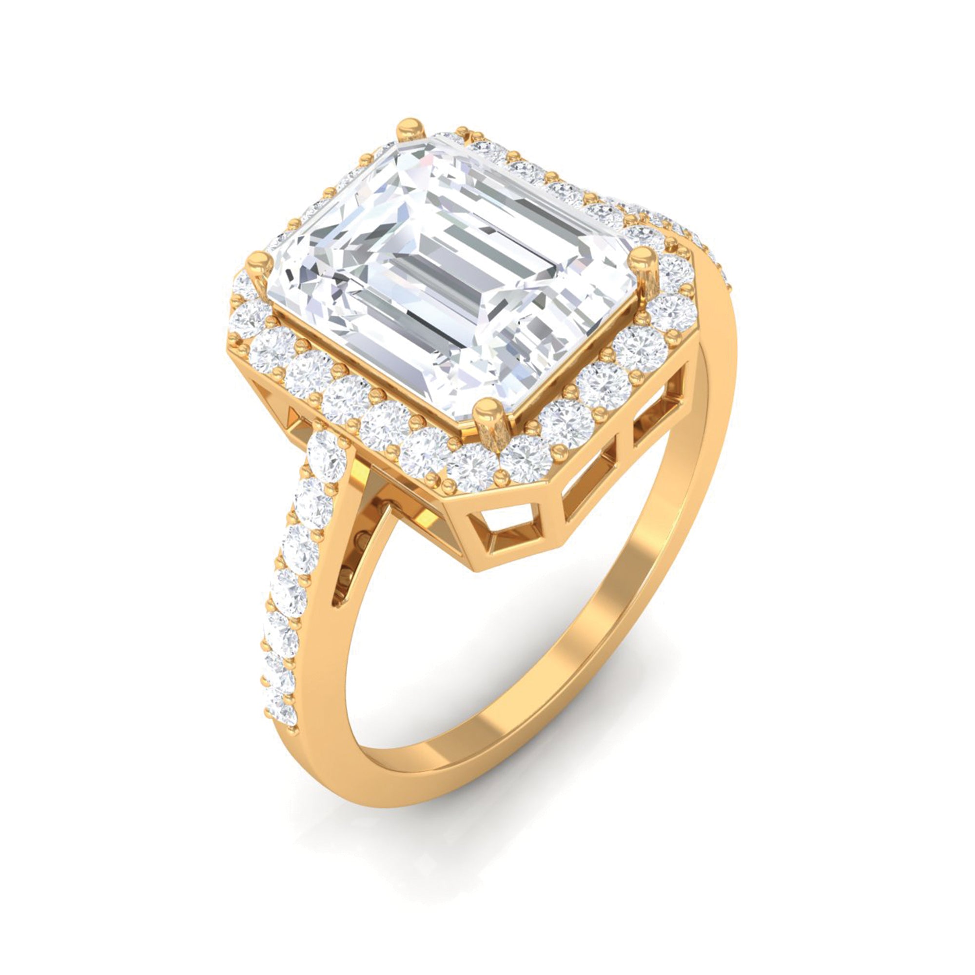 Emerald Cut Cubic Zirconia Statement Engagement Ring Zircon - ( AAAA ) - Quality - Rosec Jewels