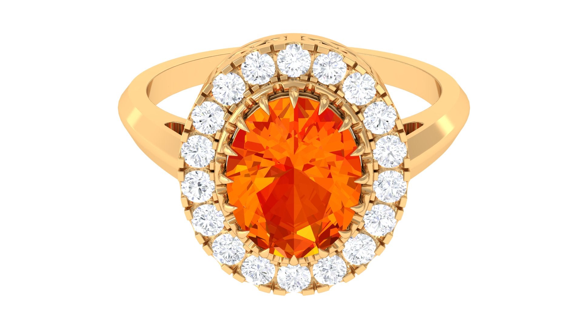 Lab Grown Orange Sapphire Vintage Engagement Ring with Moissanite Halo Lab Created Orange Sapphire - ( AAAA ) - Quality - Rosec Jewels