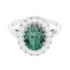 Oval Lab Grown Green Sapphire Engagement Ring with Moissanite Halo Lab Created Green Sapphire - ( AAAA ) - Quality - Rosec Jewels