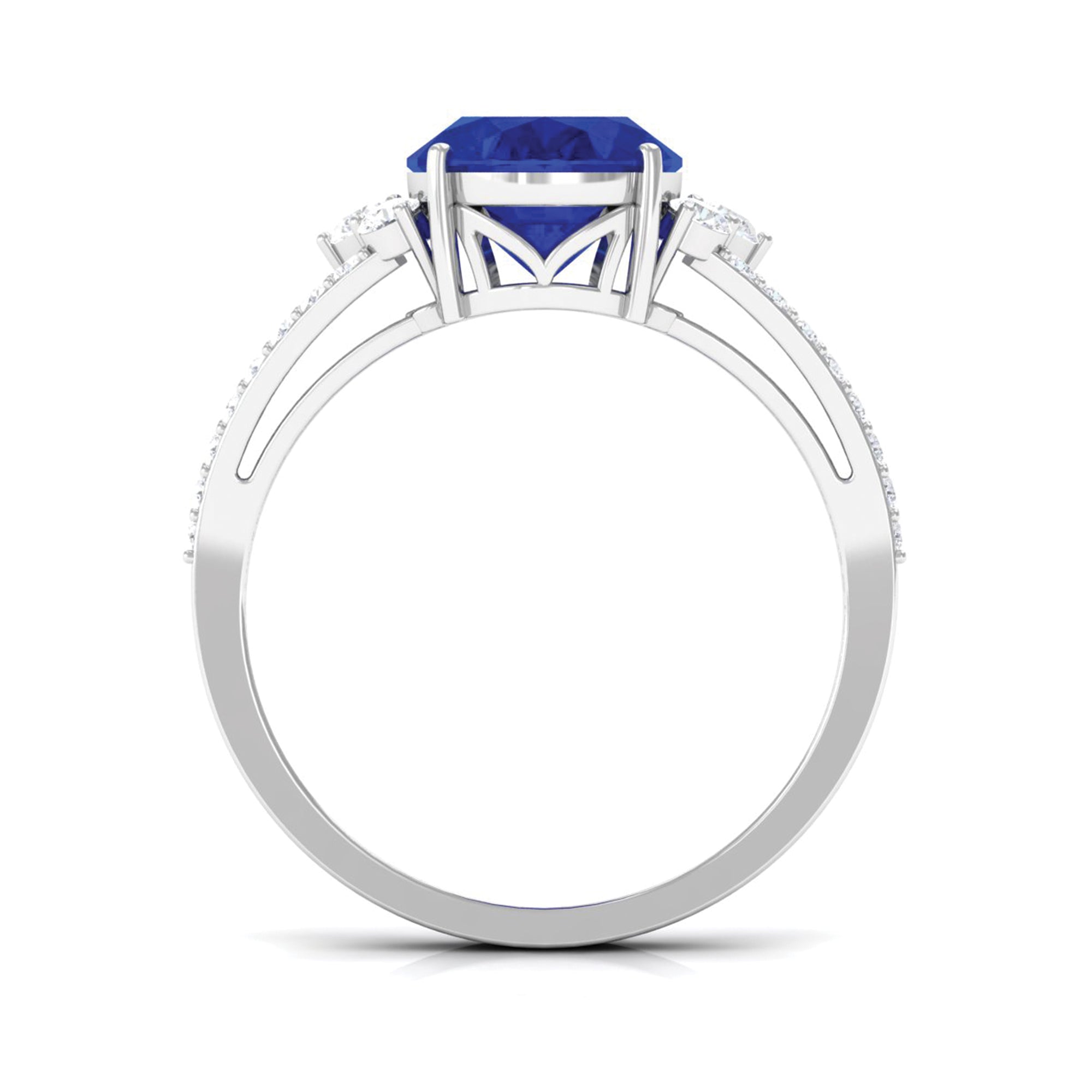 Certified Lab Grown Blue Sapphire Oval Engagement Ring With Moissanite Lab Created Blue Sapphire - ( AAAA ) - Quality - Rosec Jewels