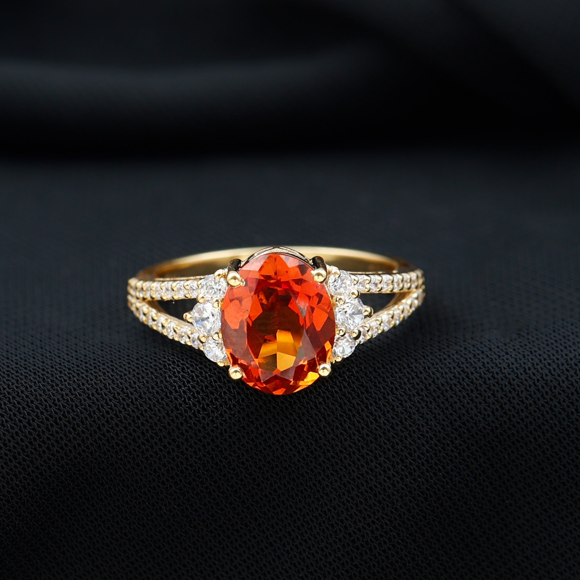 Classic Lab Created Orange Sapphire Oval Engagement Ring With Moissanite Lab Created Orange Sapphire - ( AAAA ) - Quality - Rosec Jewels