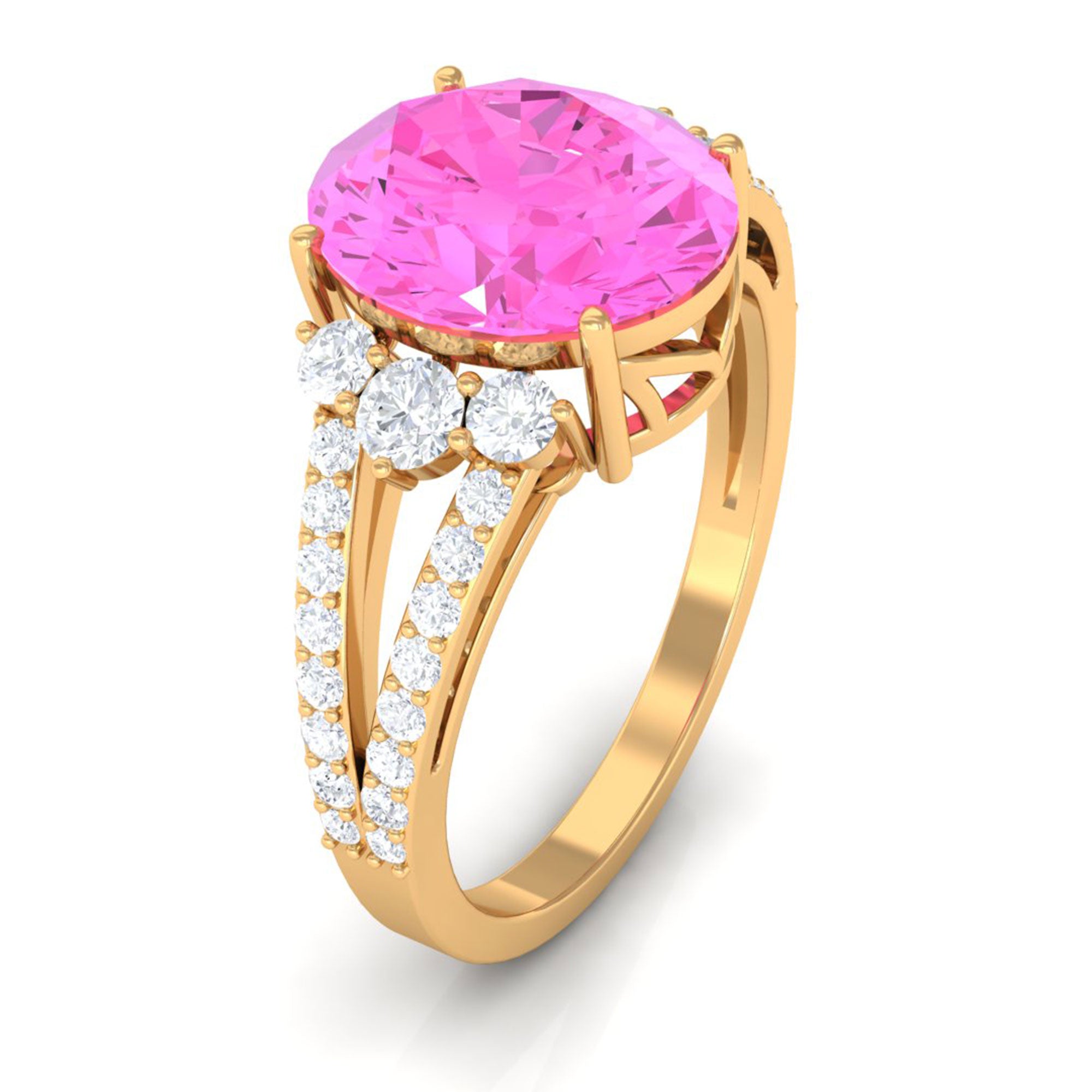 Certified Lab Created Pink Sapphire Oval Engagement Ring With Moissanite Lab Created Pink Sapphire - ( AAAA ) - Quality - Rosec Jewels