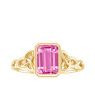 Emerald Cut Created Pink Sapphire Celtic Engagement Ring Lab Created Pink Sapphire - ( AAAA ) - Quality - Rosec Jewels